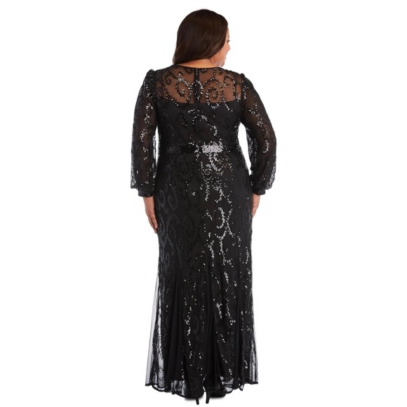 R&M Richards Womens Plus Sequined Surplice Evening Dress - Picture 6 of 13